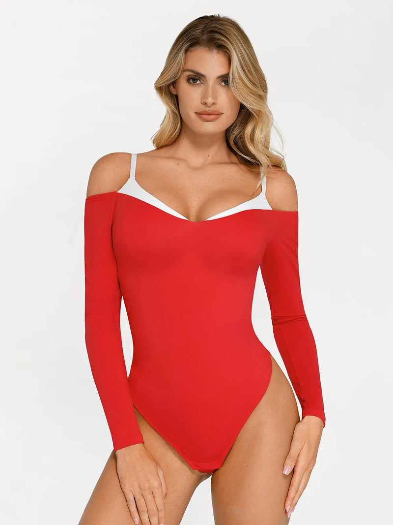 Shapewear Long Sleeve Cold Shoulder Tummy Control Bodysuit