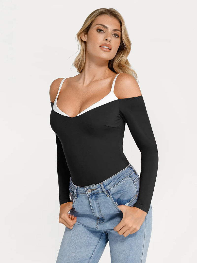 Shapewear Long Sleeve Cold Shoulder Tummy Control Bodysuit
