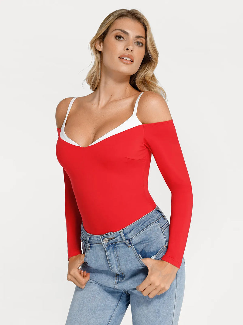 Shapewear Long Sleeve Cold Shoulder Tummy Control Bodysuit