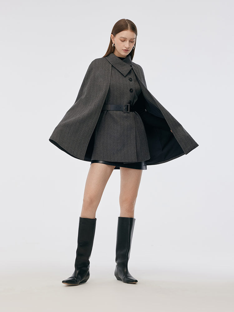 100% Washable Wool Cape And Vest Two-Piece Set