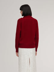 Wool Blend V-Neck Women Sweater With Detachable Scarf