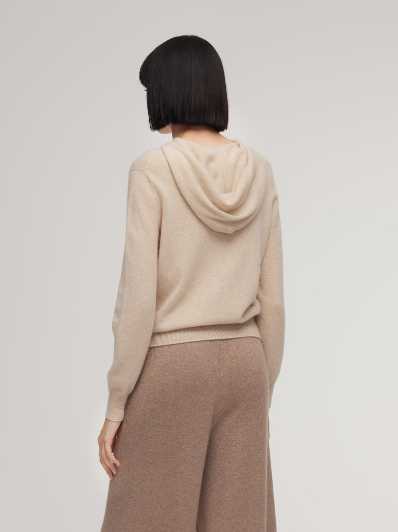 100% Cashmere Half-Zip Women Hooded Sweater