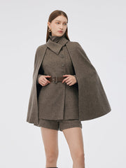 100% Washable Wool Cape And Vest Two-Piece Set