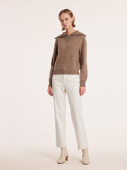 Pure Cashmere Zippered Lapel Women Sweater