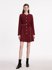 Single-Breasted Tweed Women Coat With Waist Pack