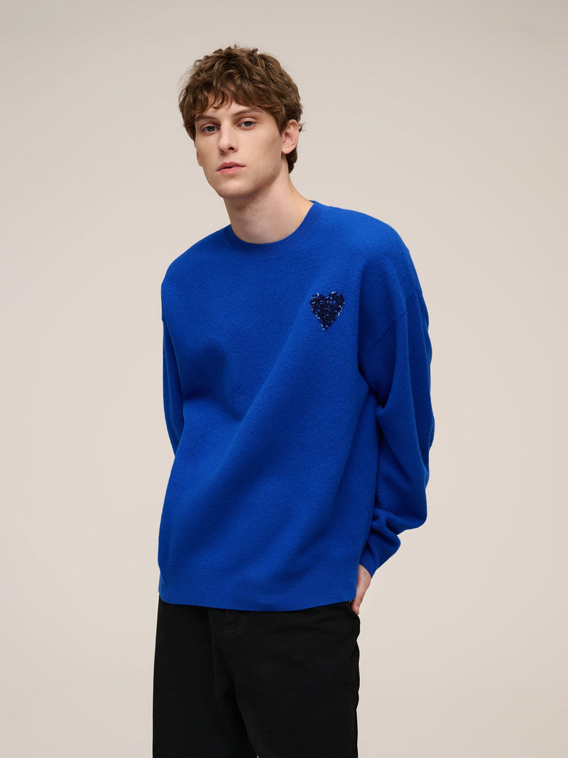 100% Wool Sequined Heart Unisex Sweater