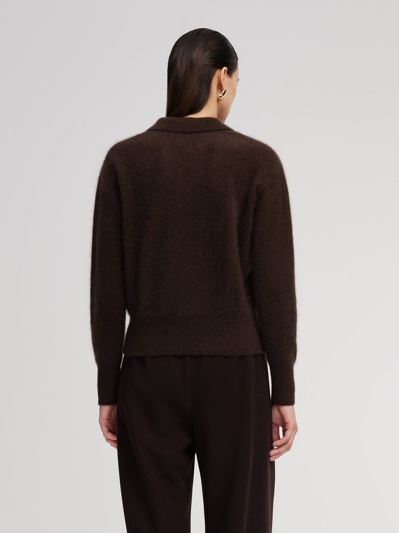 100% Brushed Wool Johnny-Collar Women Sweater