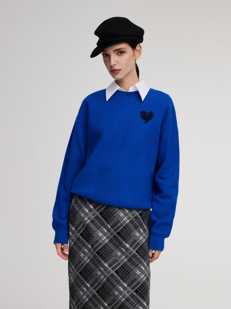 100% Wool Sequined Heart Unisex Sweater