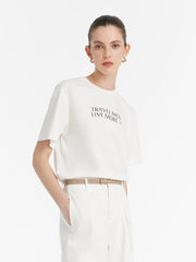 Pure Cotton Chic Letter Print Women T-Shirt