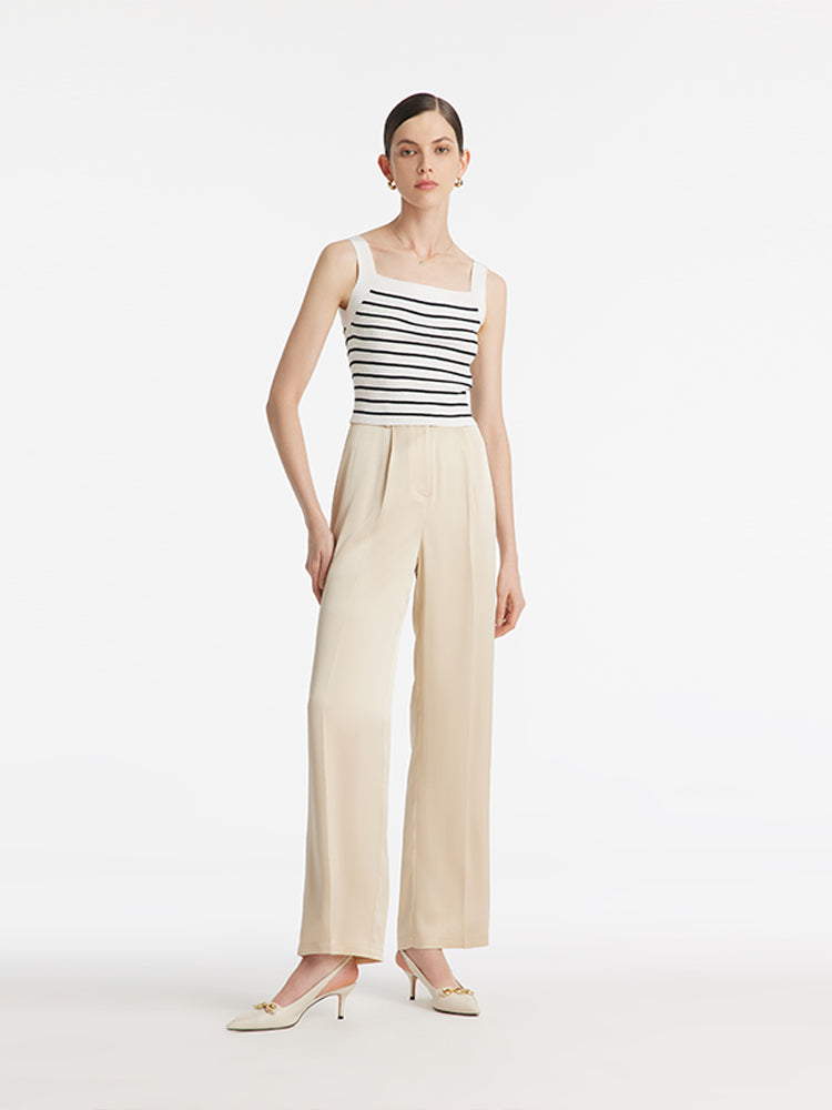 Acetate Striped Square Neck Women Knit Vest