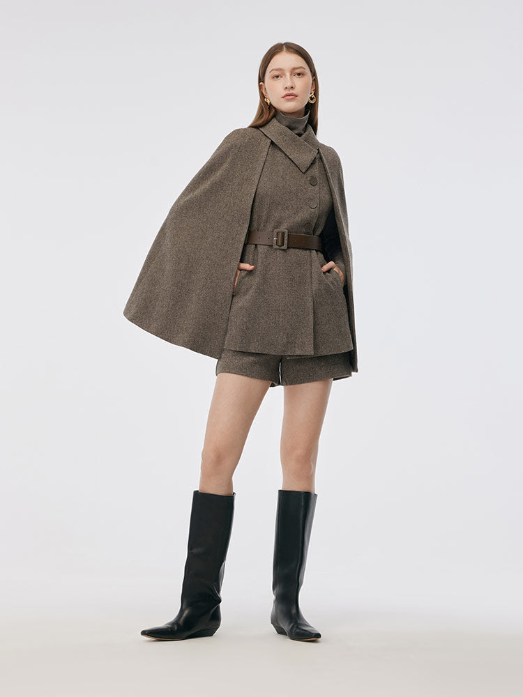 100% Washable Wool Cape And Vest Two-Piece Set