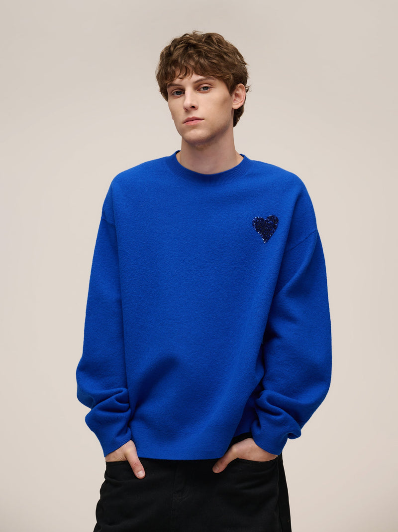 100% Wool Sequined Heart Unisex Sweater