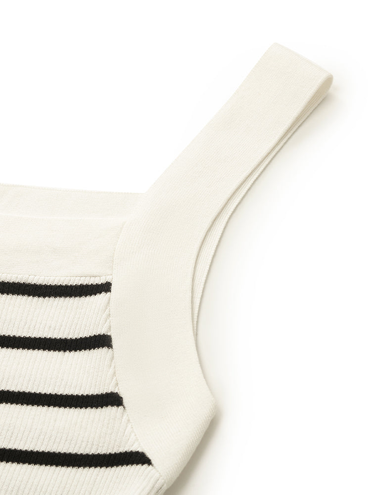 Acetate Striped Square Neck Women Knit Vest