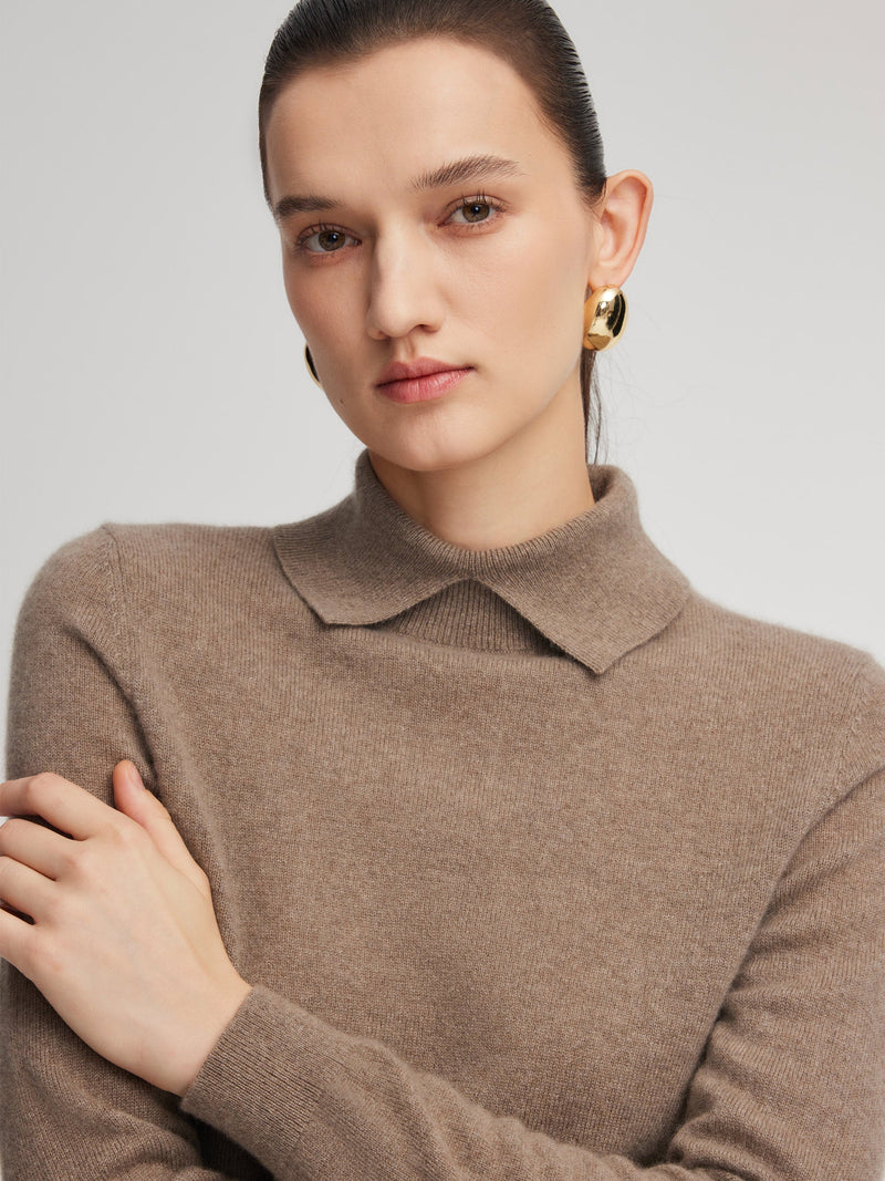 100% Cashmere Folded Collar Women Sweater