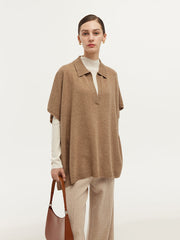 100% Cashmere Polo Collar Poncho Sweater