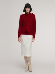 Wool Blend V-Neck Women Sweater With Detachable Scarf