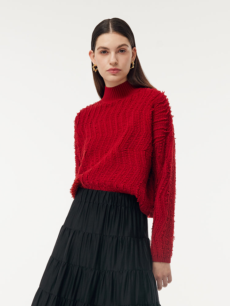 100% Wool Chili Red Women Sweater