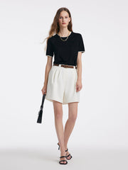 White Loose A-Line Shorts With Belt