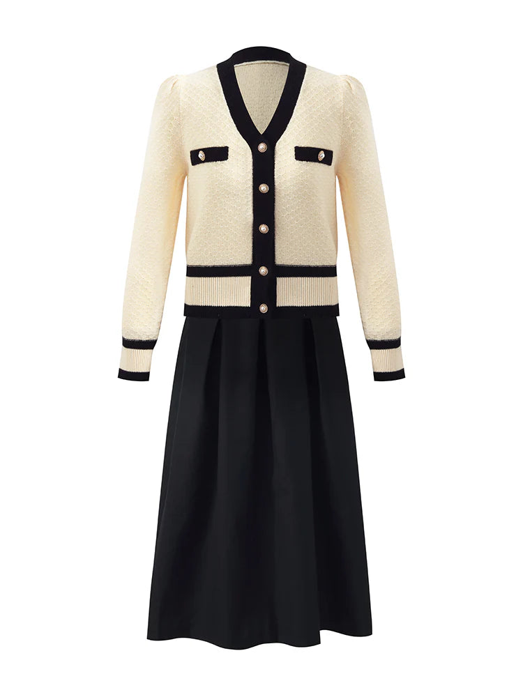 Classic Jacquard Knit Top And Half Women Skirt Two-Piece Set