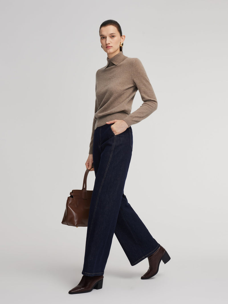 100% Cashmere Folded Collar Women Sweater