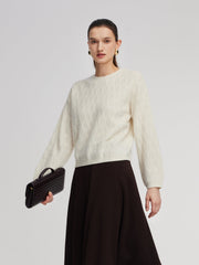 Brushed Cashmere Wool Blend Textured Women Sweater