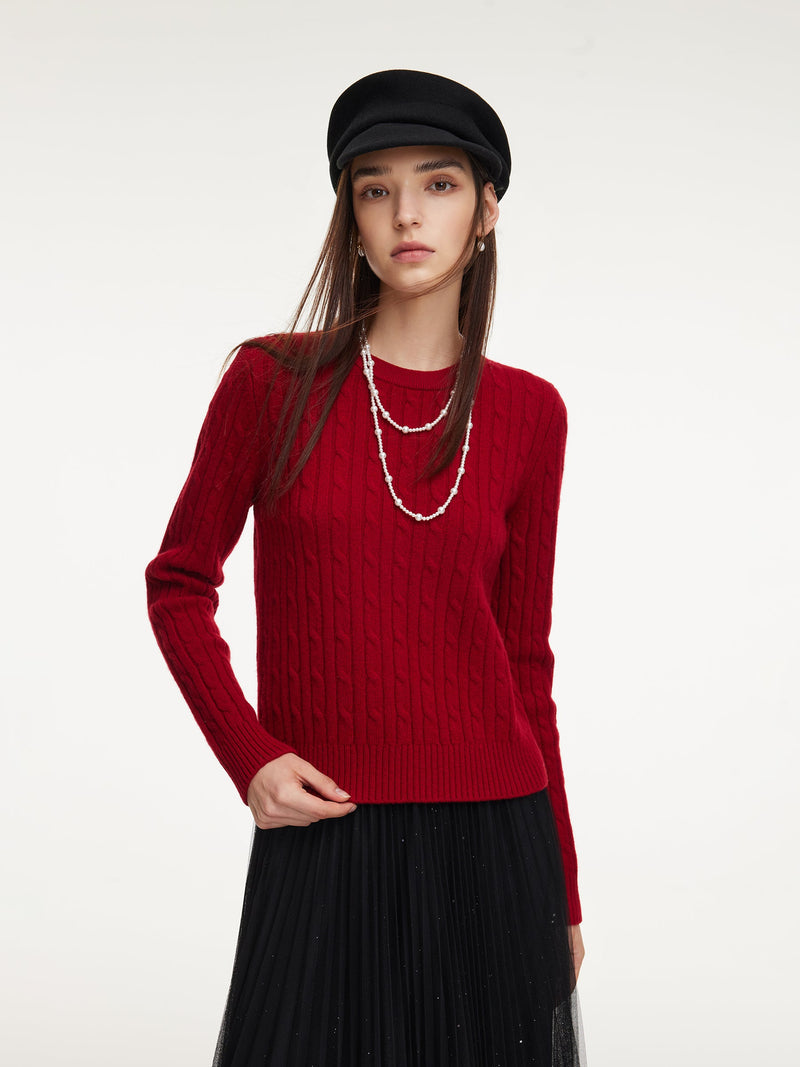 100% Wool Cable Knit Women Sweater