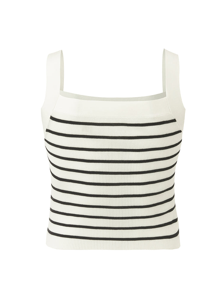 Acetate Striped Square Neck Women Knit Vest