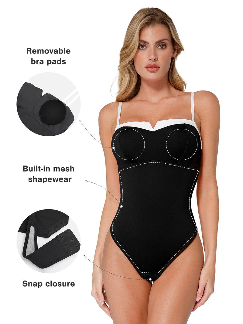 Shapewear Contrast Bra Strap Tummy Control Bodysuit