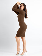 Shapewear Bell Sleeve Square Neck Slimming Midi Dress