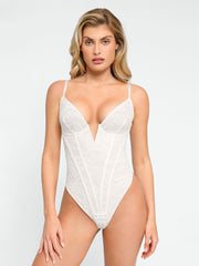 Shapewear Plunging V-Neck Lace Hourglass Corset Bodysuit