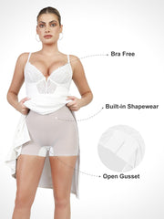 Shapewear Lace V Neck Side Slit Slimming Maxi Slip Dress