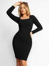 Long Sleeve Midi Dress / Black / S