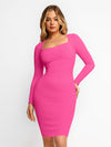 Long Sleeve Midi Dress / Pink / S