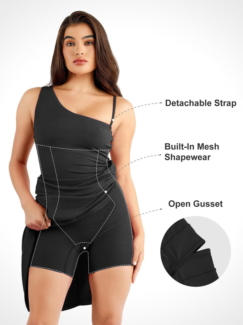 Shapewear Modal One Shoulder Front Slit Slimming Maxi Dress