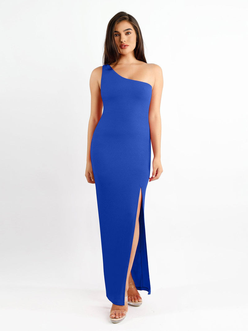 Shapewear Modal One Shoulder Front Slit Slimming Maxi Dress