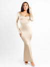 Long Sleeve Maxi Dress / Champagne / S