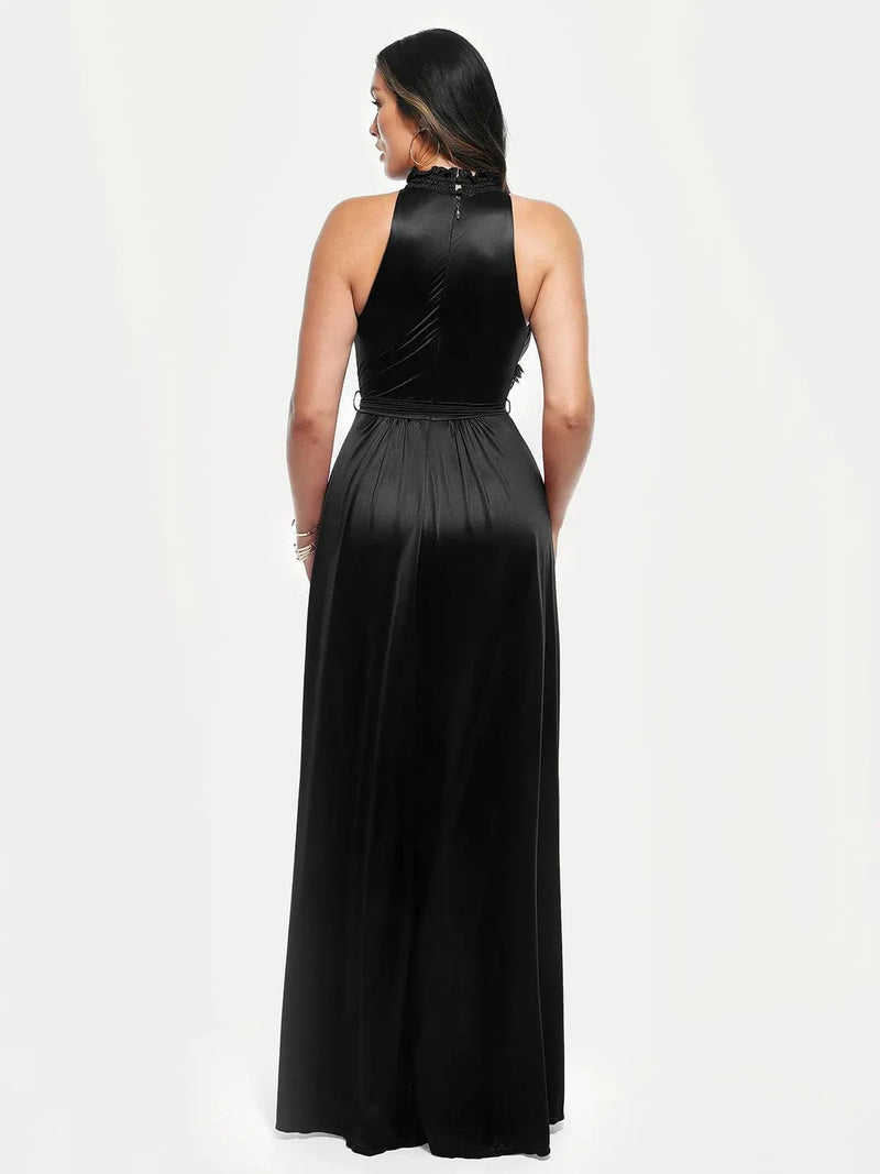 Draped High Neck Sculpting Floral-Print Maxi Dress