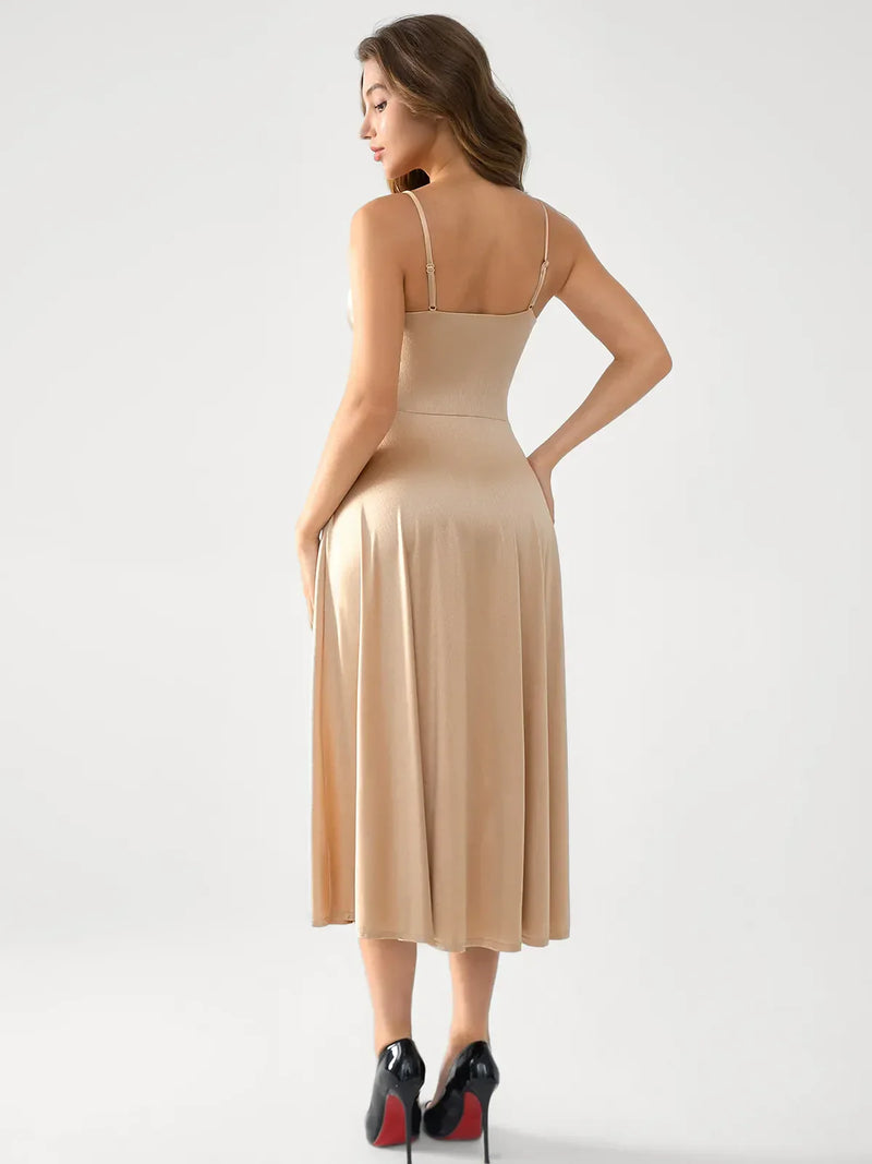 Shapewear Strappy Cowl Neck Fit & Flare Midi Dress