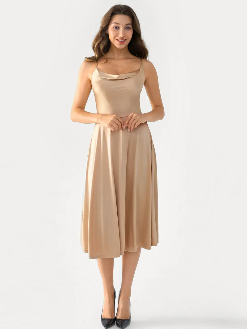 Shapewear Strappy Cowl Neck Fit & Flare Midi Dress