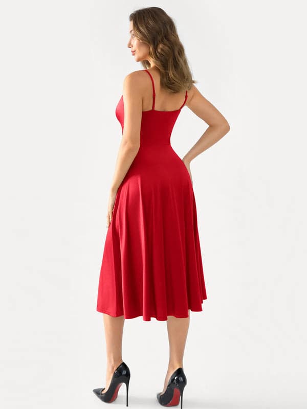 Shapewear Strappy Cowl Neck Tummy Control Flare Dress