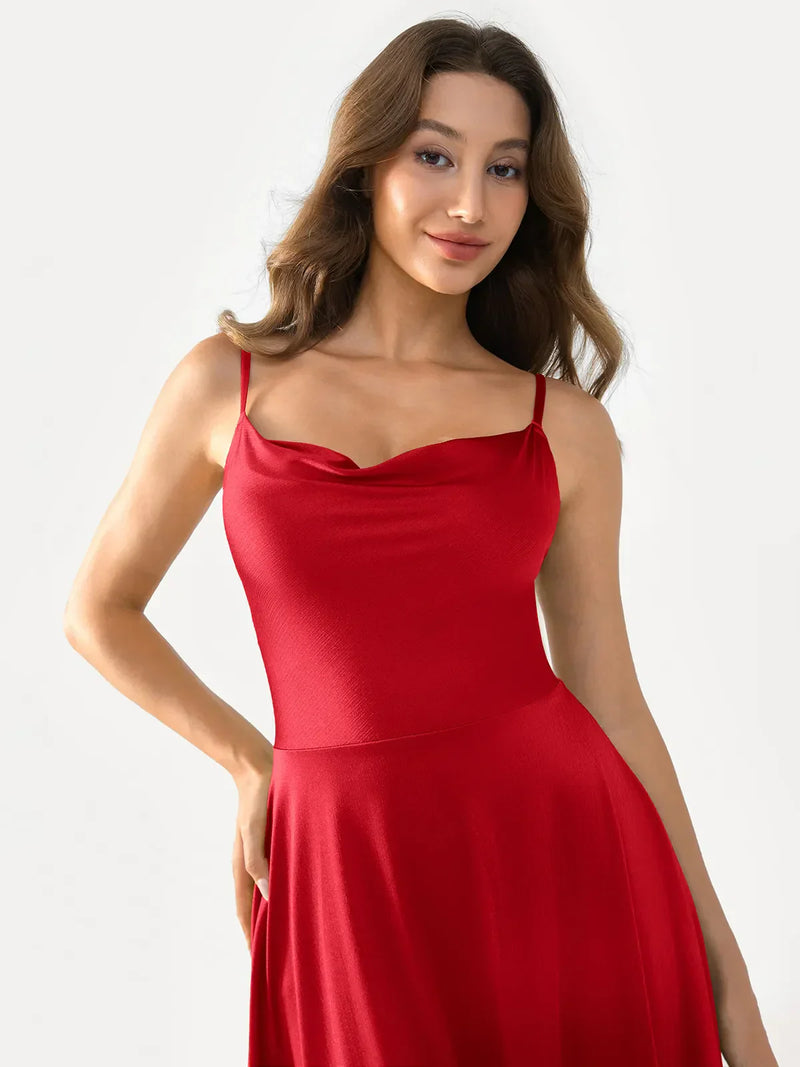 Shapewear Strappy Cowl Neck Fit & Flare Midi Dress