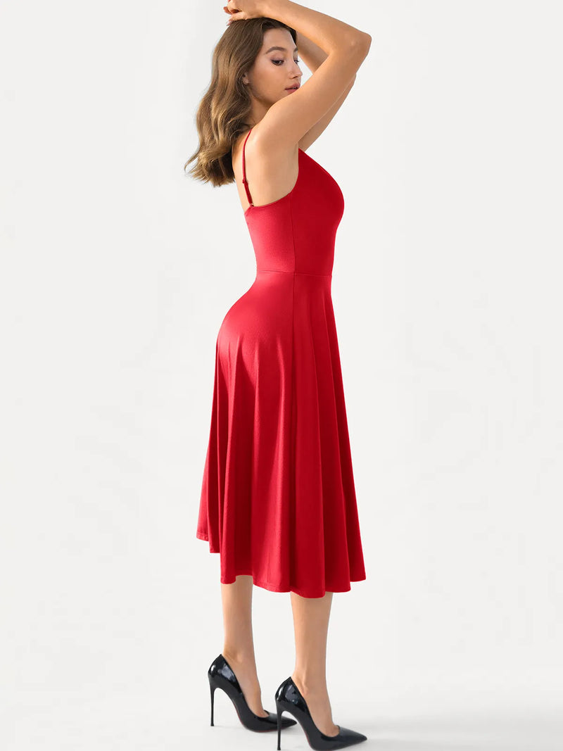 Shapewear Strappy Cowl Neck Fit & Flare Midi Dress