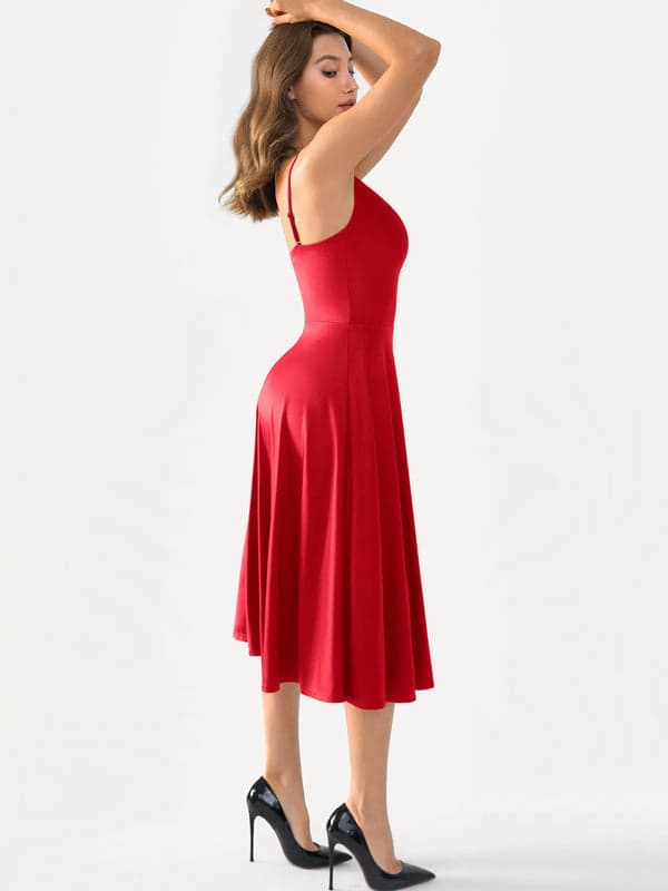 Shapewear Strappy Cowl Neck Tummy Control Flare Dress