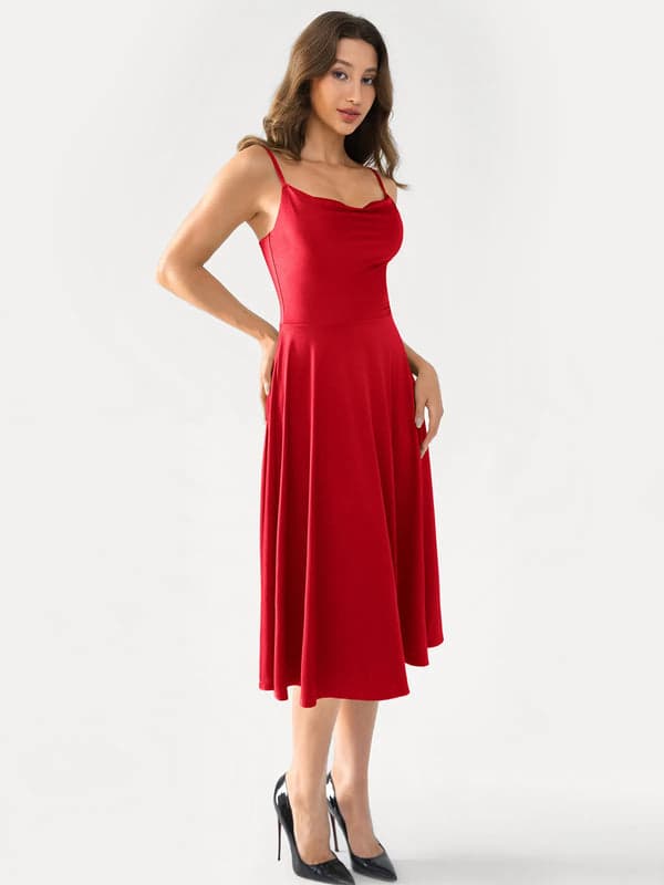 Shapewear Strappy Cowl Neck Tummy Control Flare Dress