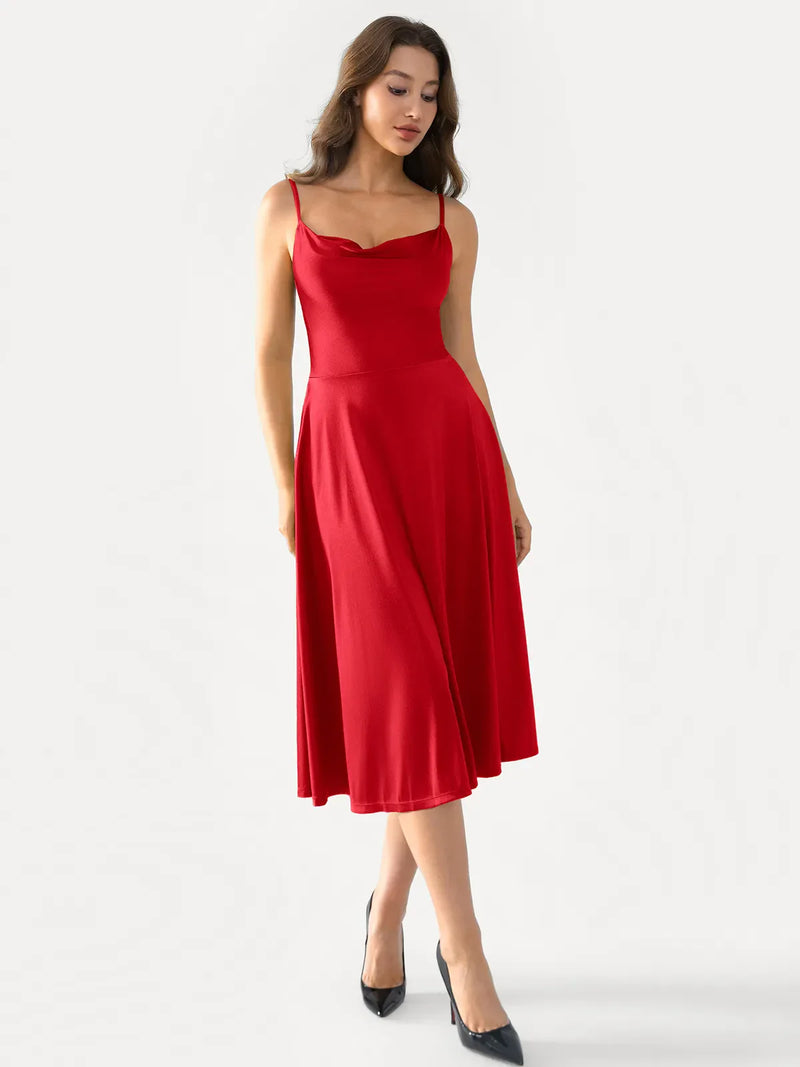 Shapewear Strappy Cowl Neck Fit & Flare Midi Dress