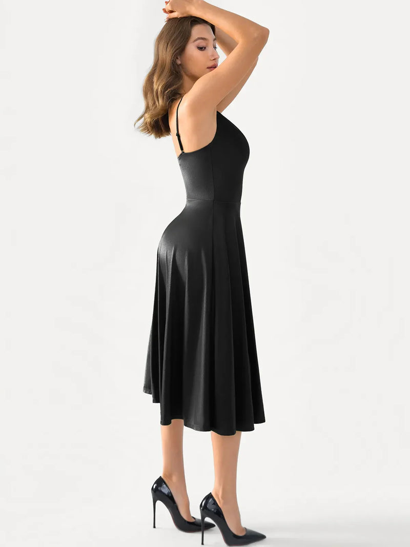 Shapewear Strappy Cowl Neck Fit & Flare Midi Dress