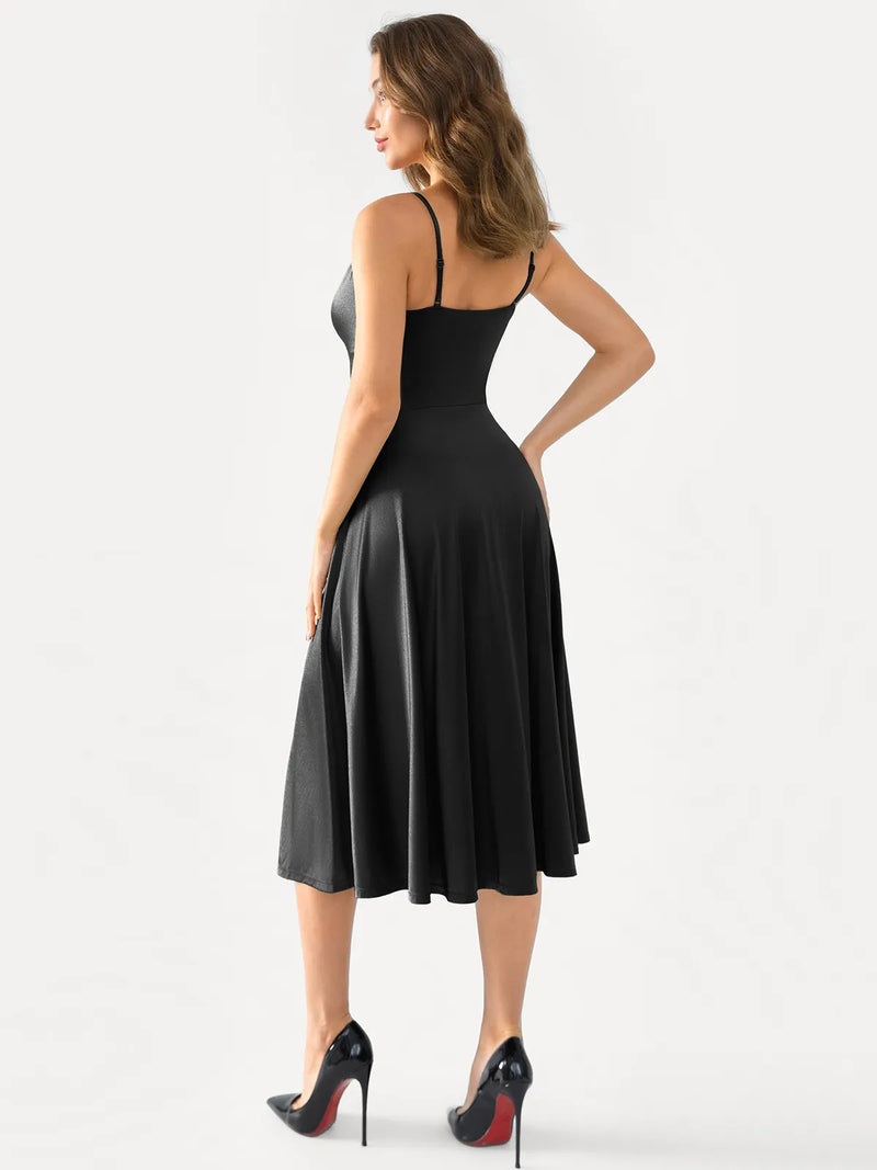 Shapewear Strappy Cowl Neck Fit & Flare Midi Dress