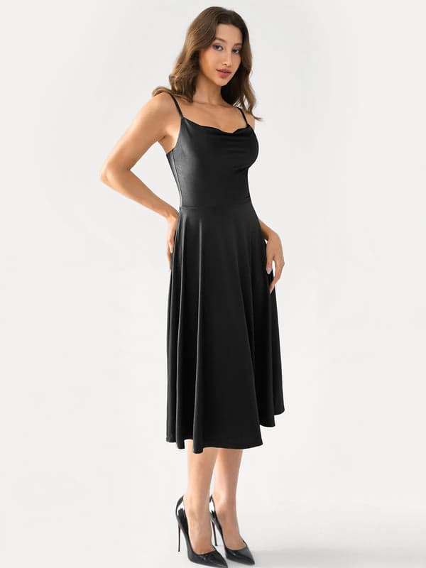 Shapewear Strappy Cowl Neck Tummy Control Flare Dress