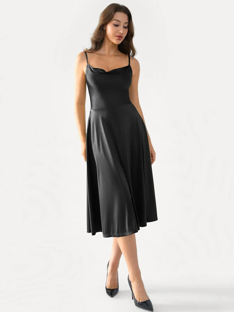 Shapewear Strappy Cowl Neck Fit & Flare Midi Dress
