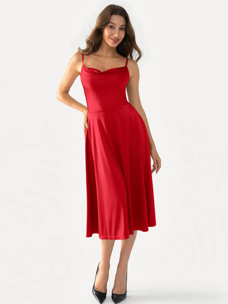 Shapewear Strappy Cowl Neck Fit & Flare Midi Dress